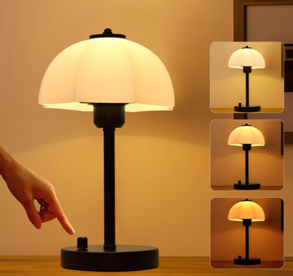 Dimmable bedside table lamp for bedroom with premium frosted glass shade, reading desk lamp for living room, bedroom and office